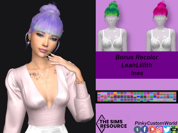 Sims 4 — Bonus Retexture of Ines hair by LeahLillith by PinkyCustomWorld — Beautiful alpha up-do hairstyle with long,