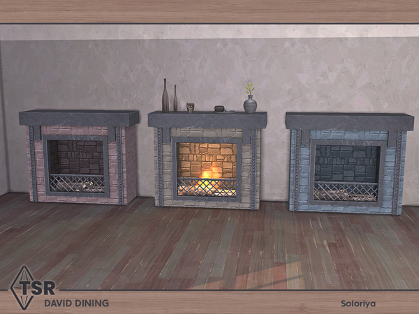 Sims 4 — David Dining. Fireplace by soloriya — Functional fireplace. Part of David Dining set. 3 color variations.