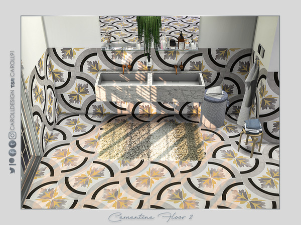 Sims 4 — Cementine Floor 2 by Caroll912 — A 4-swatch tile floor with geometric and optical illusion design in shades of
