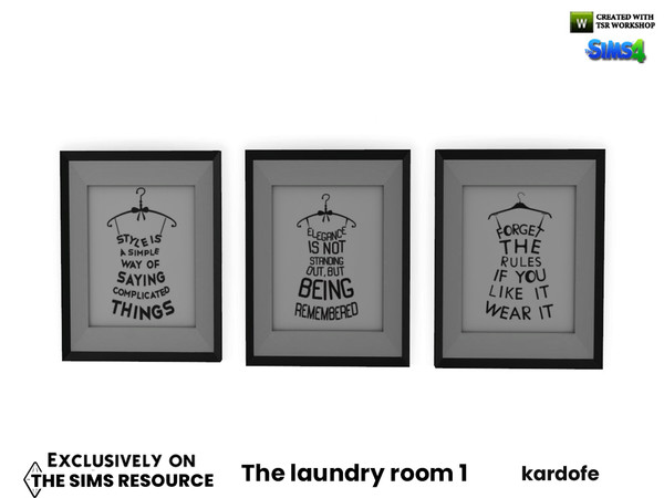 Sims 4 — The laundry room_Pictures by kardofe — Picture with three different options of decorative plates that make