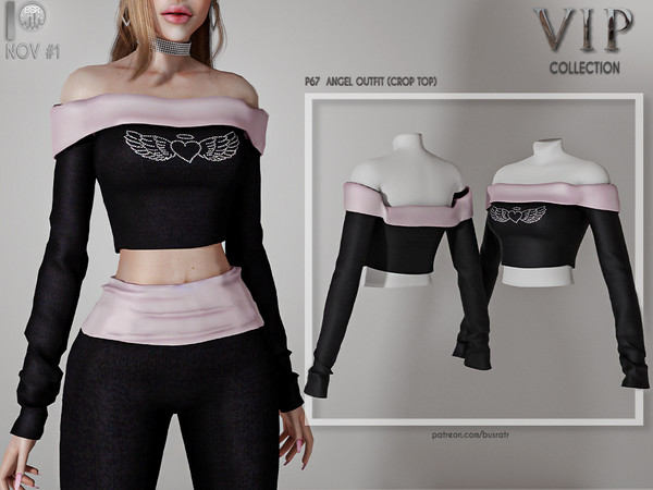 Sims 4 —  [PATREON]  (Early Access) ANGEL OUTFIT (CROP TOP) P67 by busra-tr — 10 colors Adult-Elder-Teen-Young Adult For