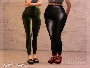 Sims 4 — Zambi Pants by Dissia — Leather high waist long pants with zip Available in 16 swatches