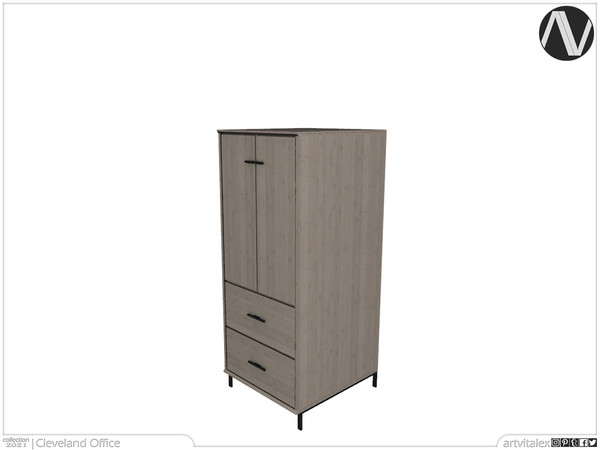 Sims 4 — Cleveland Tall Two Door And Drawers Cupboard by ArtVitalex — Office And Study Room Collection | All rights