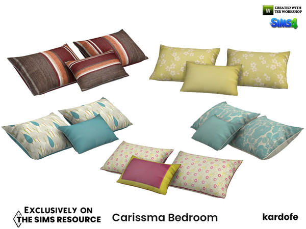 Sims 4 — Carissma Bedroom_Cushions by kardofe — Set of three cushions, decorative, to put on the bed, in five different
