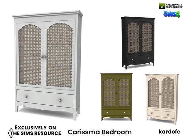 Sims 4 — Carissma Bedroom_Dresser by kardofe — Wardrobe with two louvered doors and a drawer. in four different options