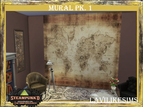 Sims 4 — Steampunked Mural Pk 1 by lavilikesims — 2 Murals showing world maps both different showing old style maps. One