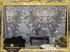 Sims 4 — Steampunked Mural Pk 2 by lavilikesims — Two murals both 4 walls wide, one is a grunge wall and the second one