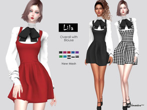 Sims 4 — LILA - Mini Dress by Helsoseira — Style : Overall bow detail mini dress with long sleeve top Name : LILA Sub