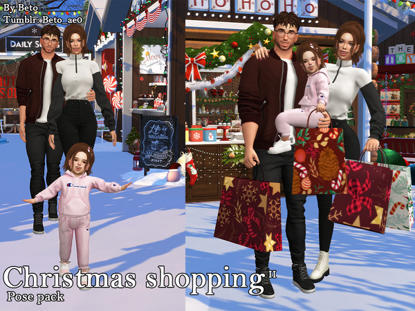 Sims 4 — Christmas shopping II (Pose pack) by Beto_ae0 — Family Christmas shopping poses, hope you like them - Includes 4
