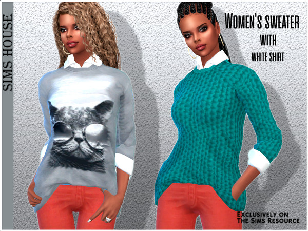 Sims 4 — Women's sweater with white shirt by Sims_House — Women's sweater with white shirt 10 options. Women's sweater