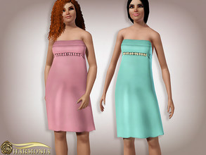 Sims 3 — Strapless Satin Midi Dress by Harmonia — 3 color. recolorable Please do not use my textures. Please do not