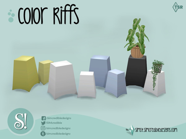 Sims 4 — Color Riffs end table duo by SIMcredible! — by SIMcredibledesigns.com available at TSR 5 colors variations