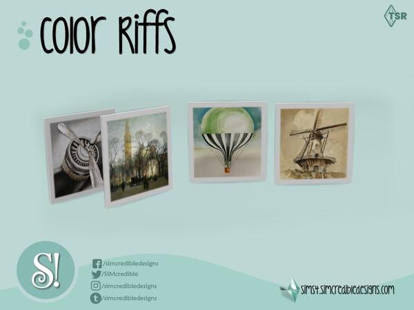 Sims 4 — Color Riffs painting by SIMcredible! — by SIMcredibledesigns.com available at TSR 4 colors variations