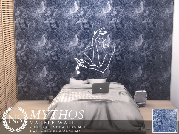 Sims 4 — Mythos Marble Wall by networksims — A dark blue marble wall.
