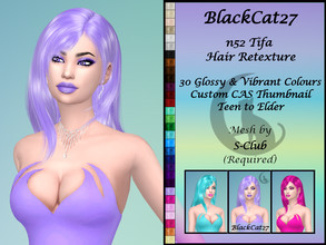 Sims 4 — S-Club n52 Tifa Hair Retexture (MESH NEEDED) by BlackCat27 — Sleek long hair with a side parting, mesh by