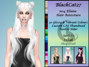 Sims 4 — S-Club Eliane Hair Retexture (MESH NEEDED) by BlackCat27 — A long hairstyle with double buns, centre parting. 30