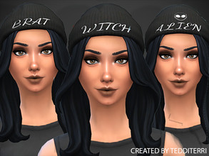 Sims 4 — GOTH BEANIE by TeddiTerri2 — Comes with Three hats, One says "WITCH" another says "BRAT" and