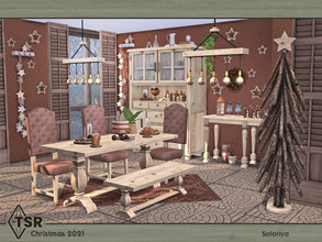 Sims 4 — TSR Christmas 2021. Bella by soloriya — Dining room for country holidays. Includes 10 objects: --bench,