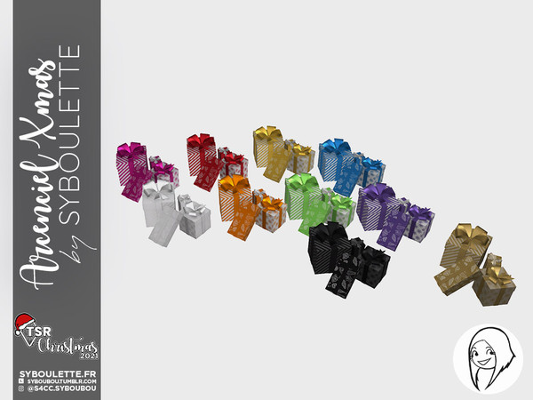 Sims 4 — Arcenciel Xmas - Gifts by Syboubou — This is a gift pile with christmas pattern wraping and colorful swatches.