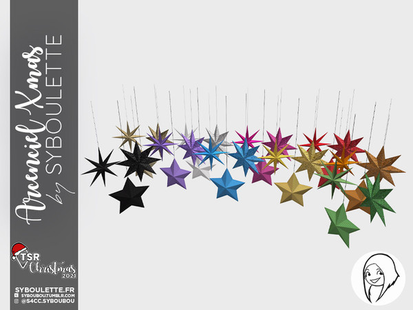 Sims 4 — Arcenciel Xmas - Hanged paper stars (short) by Syboubou — Those are some paper star hanged from the ceiling.