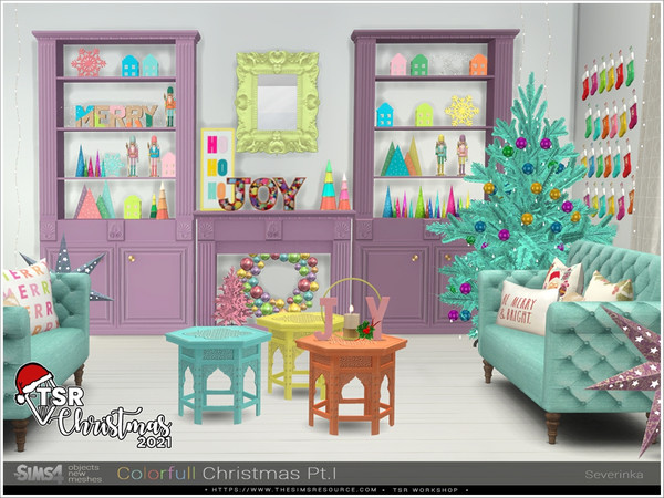 Sims 4 — TSR Christmas 2021 - Colorfull Christmas Pt.I by Severinka_ — A set of furniture and decor to decorate the lot
