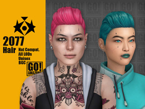 Sims 4 — 2077 Hair by GoAmazons — >Base game compatible unisex hairstyle >Hat compatible >From Teen to Elder