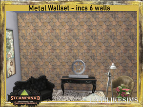 Sims 4 — Steampunked Metal Walls by lavilikesims — 6 walls all with a metal theme Base game friendly