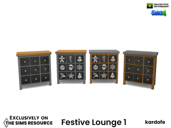 Sims 4 — Festive Lounge_Chest of drawers by kardofe — Side cabinet with many drawers, in four different versions, two of