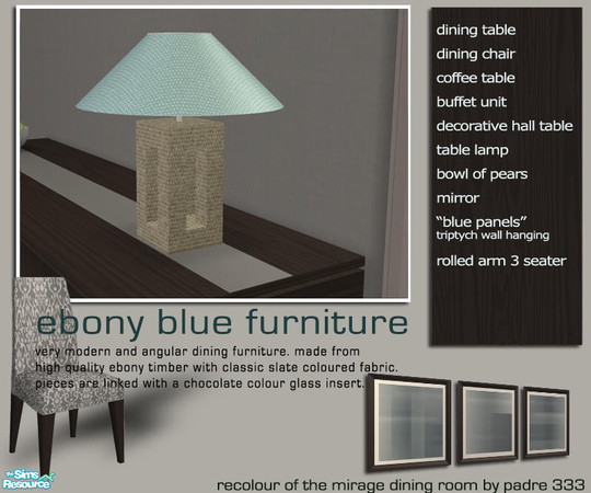 Sims 2 — Ebony Blue - Table Lamp by Padre — Dining room suite in slate grey with blue and dark ebony wood. Please do not