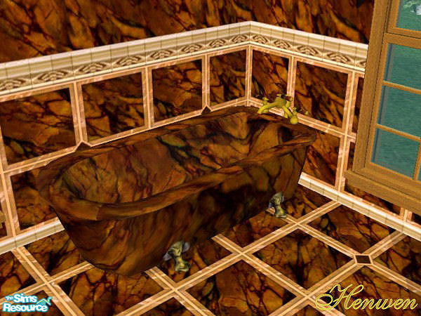 Sims 2 — Colonial Tub Stone Marble Brown by Henwen — The colonial tub in a stone marble brown.