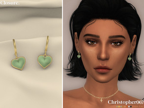 Sims 4 — Closure Earrings by christopher0672 — This is a fun pair of sage green heart-shaped pendant hoop earrings. 8
