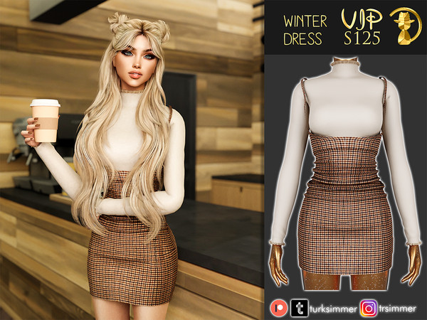 Sims 4 — [PATREON] (Early Access) Winter Dress S125 by Daph's — 7 Swatches Compatible with HQ mod Works with all of skins