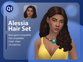 Sims 4 — Alessia Hair Set by qicc — - Maxis Match - Base game compatible - Hat compatible - Child - Elder - 24 EA