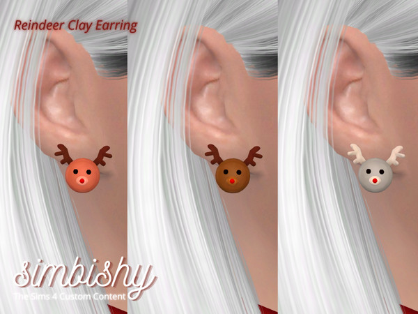 Sims 4 — Reindeer Clay Earring (Christmas) by simbishy — These are reindeer polymer clay earrings in 3 variations. Merry
