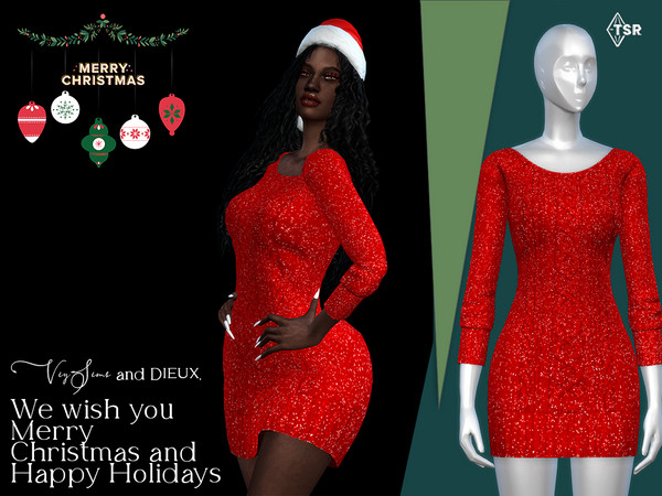 Sims 4 — Christmas Collection - DRESS II by Viy_Sims — All Maps 9 Colors Compatible with HQ mode Low Poly Game Pack: [