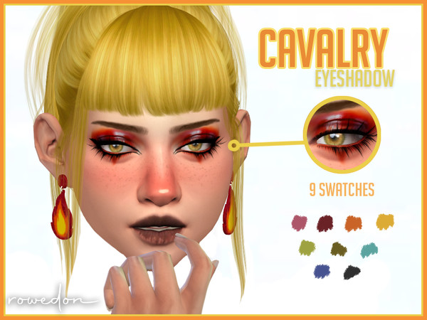 Sims 4 — CAVALRY Eyeshadow by rowedon — 9 swatches, sliders available. Some swatches may look a little off with some