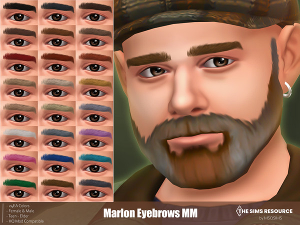 Sims 4 — Marlon Eyebrows by MSQSIMS — These Maxis Match Eyebrows are available in 24 EA Colors. It is suitable for