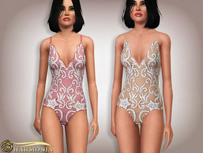 Sims 3 — Embroidered Teddy Lingerie Bodysuit  by Harmonia — 4 color. not-Recolorable Please do not use my textures.