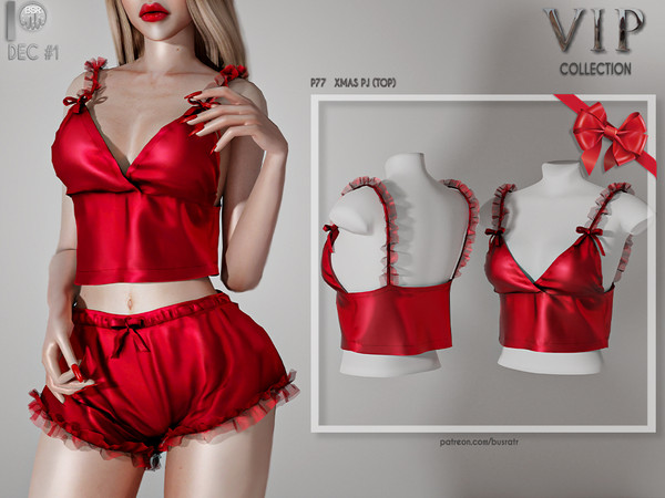 Sims 4 —  [PATREON]  (Early Access) XMAS PJ (TOP) P77 by busra-tr — 18 colors Adult-Elder-Teen-Young Adult For Female