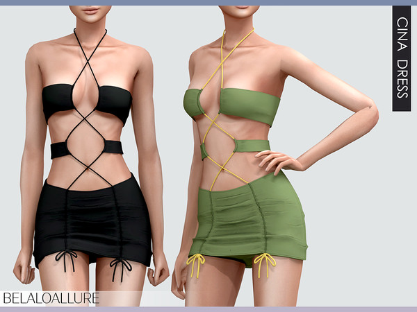 Sims 4 — Cina wrap dress (patreon) by belal19972 — Mini laced up dress for your sim s,enjoy :) 