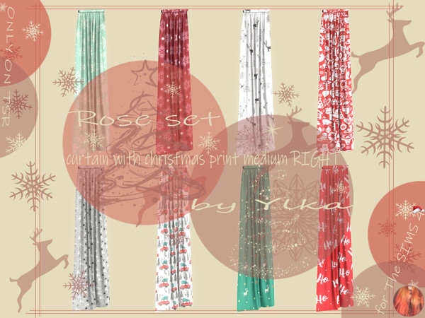 Sims 4 — [SJB] Rose set curtain with christmas print MR by Ylka by Ylka — This is the right, medium curtain that has a