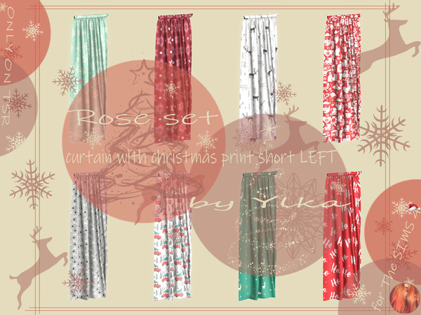 Sims 4 — [SJB] Rose set curtain with christmas print SL by Ylka by Ylka — This is the left short curtain that has a