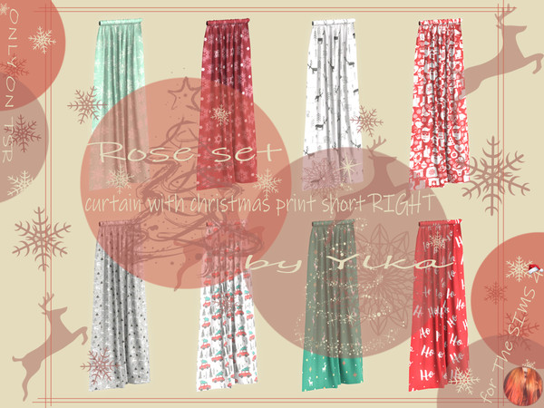 Sims 4 — [SJB] Rose set curtain with christmas print SR by Ylka by Ylka — This is the right, short curtain that has a