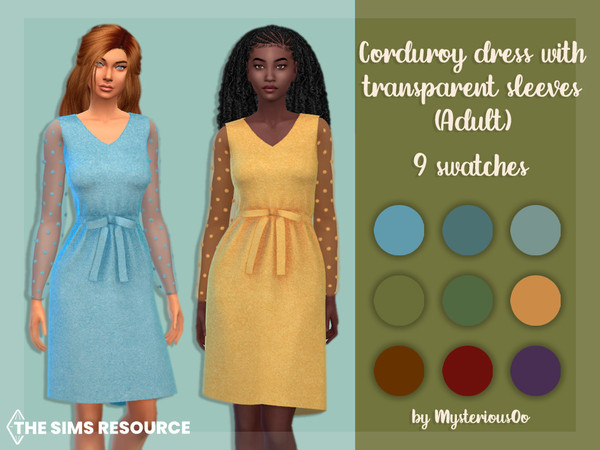 Sims 4 — Corduroy dress with transparent sleeves Adult by MysteriousOo — Corduroy dress with transparent sleeves in 9