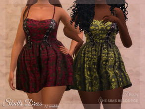Sims 4 — Skulls Dress by Dissia — Short dress on straps skull shape lace Available in 32 swatches