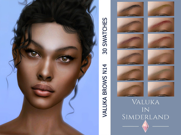 Sims 4 — [Patreon] Valuka brows N14 by Valuka — 30 colours. You can find it in brows. Thumbnail for identification. HQ