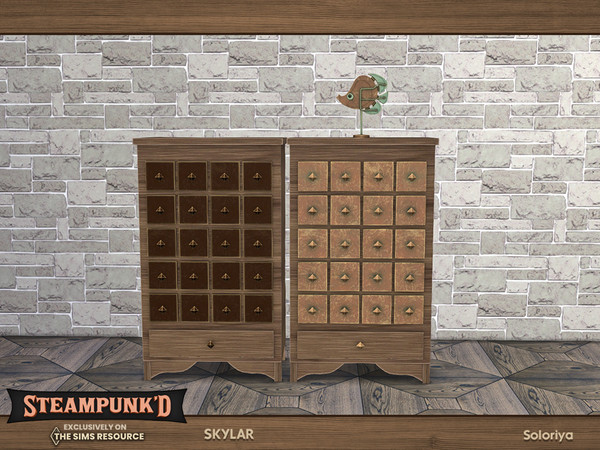 Sims 4 — Steampunked. Skylar. Cabinet by soloriya — Cabinet with slots for decor on the top. Part of Steampunked Skylar