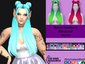 Sims 4 — Bonus Retexture of Yesica hair by Enriques4 by PinkyCustomWorld — Beautiful long maxis hair with cute buns in
