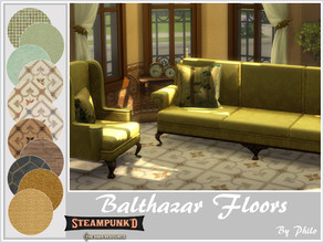 Sims 4 — Steampunked Balthazar Floors by philo — A varied set of predominantly brown, green and gold flooring for