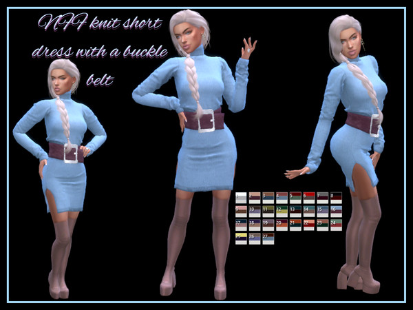 Sims 4 — NFF knit short dress with a buckle belt by Nadiafabulousflow — Hi guys! This upload its a turtleneck knit short